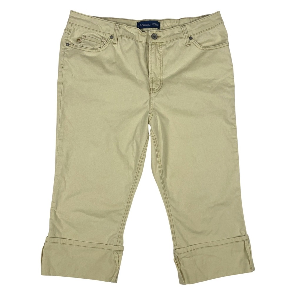Bandolino Blu Womens Khaki Capri Pants Cuffed Cropped Twill Trousers Tan Size 12